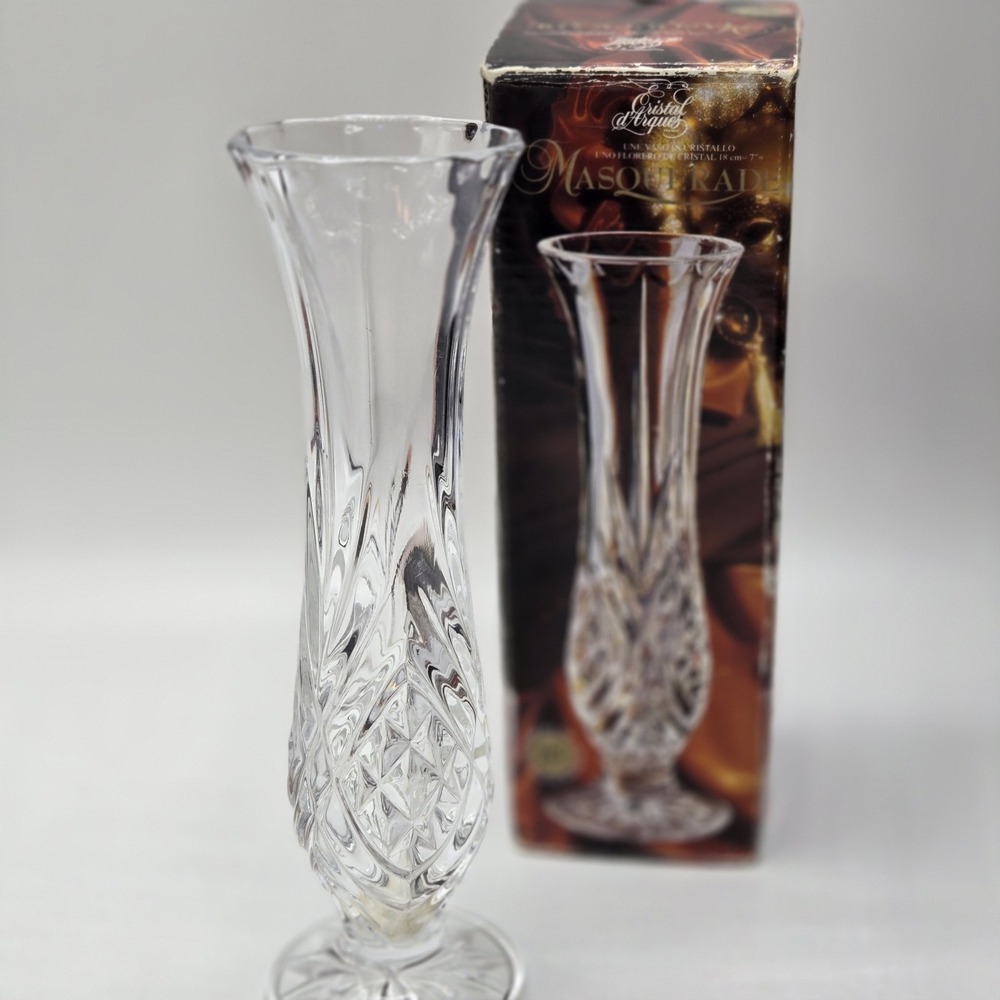 CRISTAL D' ARQUES MASQUERADE 7" BUD VASE 24% LEAD CRYSTAL CLEAR FRANCE